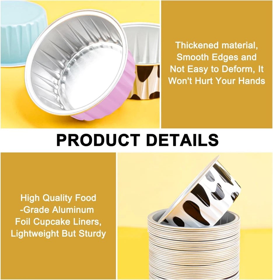 100 Pirottini in Alluminio Con Coperchio, 141,7 G, per Cupcake, Muffin, Feste, C - Immagine 3 di 4