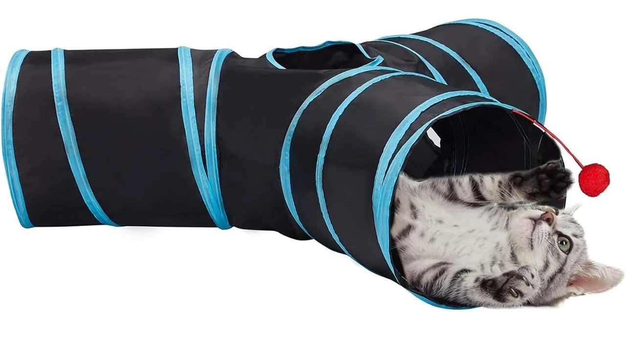 COLLAPSIBLE CAT TUNNEL WITH TOY BALL FOR INDOOR CATS-FREE SHIPPING IN THE U.S.