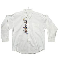 Vintage 90s Looney Tunes Embroidered Button Down Shirt Mens L Bugs Bunny READ