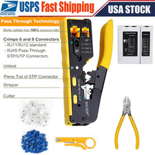 RJ45 Crimp Tool Kit Ethernet Pass through Crimper Network Cat5 Cat6 Cat7 Crimp.