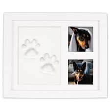 Pet Paw Print Photo Frame with Clay Memorial Kit - Premium Wooden Paw Print F...