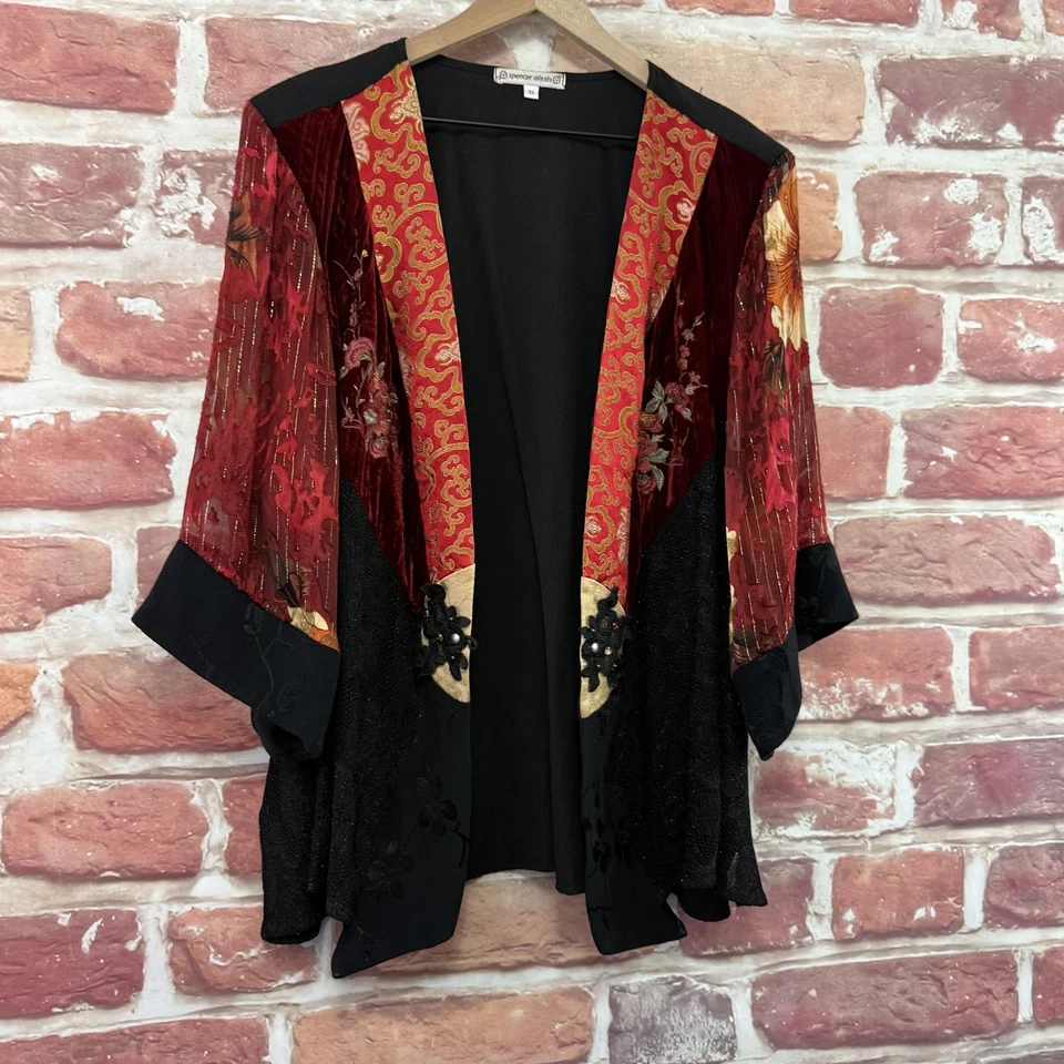 VTG Spencer Alexis Kimono Top Womens 3X Multicolor Mixed Media Boho Floral Shrug - Image 2 of 4