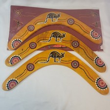 Set of 3 Australia Handpainted Returning Boomerang Kangaroo Red Tribal Markings