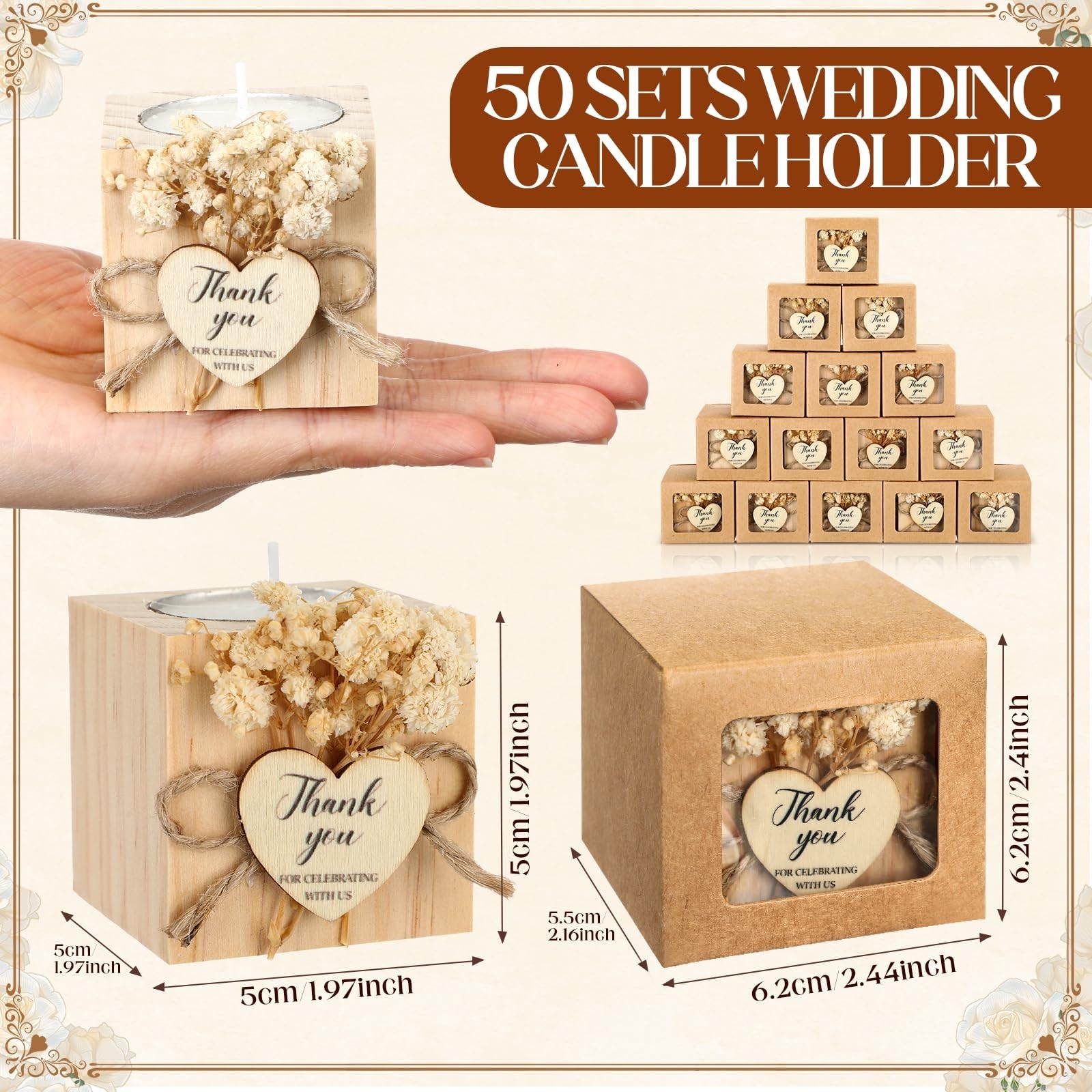 50 Sets Wedding Candles Favors Bridal Shower Thank You Gifts for Guest Christ...