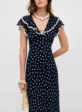 Nevv Rixo Bethea Layla Dot Navy Midi Dress Size S