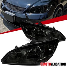Fit 2004-2005 Honda Civic 2/4Dr Smoke Headlights Assembly Lamps Left+Right 04-05