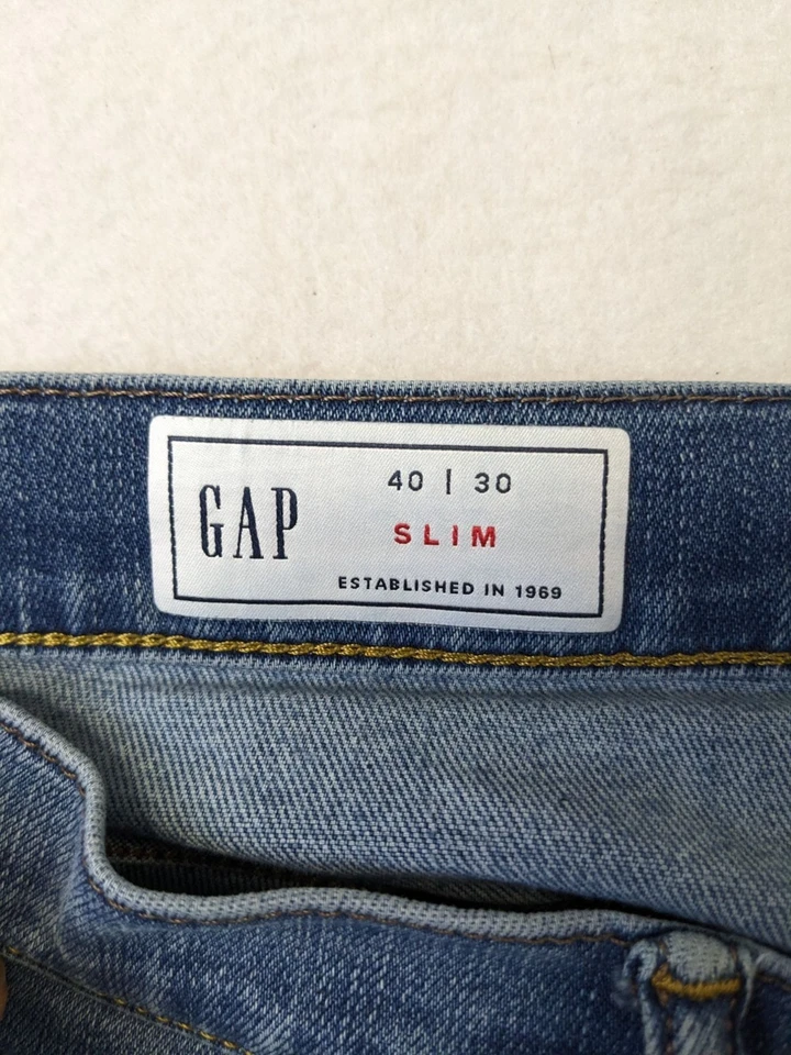 Gap Mens Slim Fit Blue Denim Jeans 40 x 30 Sustainable Cotton Blend Mid-Rise - Image 3 of 4