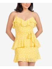 B DARLIN Womens A-Line Mini Dress Yellow Tie Spaghetti Strap Party Juniors 34