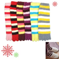 3 Pairs Fuzzy Toe Socks Womens Winter Soft Cute Warm Plush Striped Size 9-11 Lot