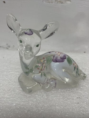 Fenton Opalescent Deer Figurine Hand Painted and Signed