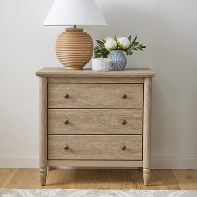 My Texas House 437237 Monroe 3 Drawer Nightstand with USB, Brushed Oak Finish