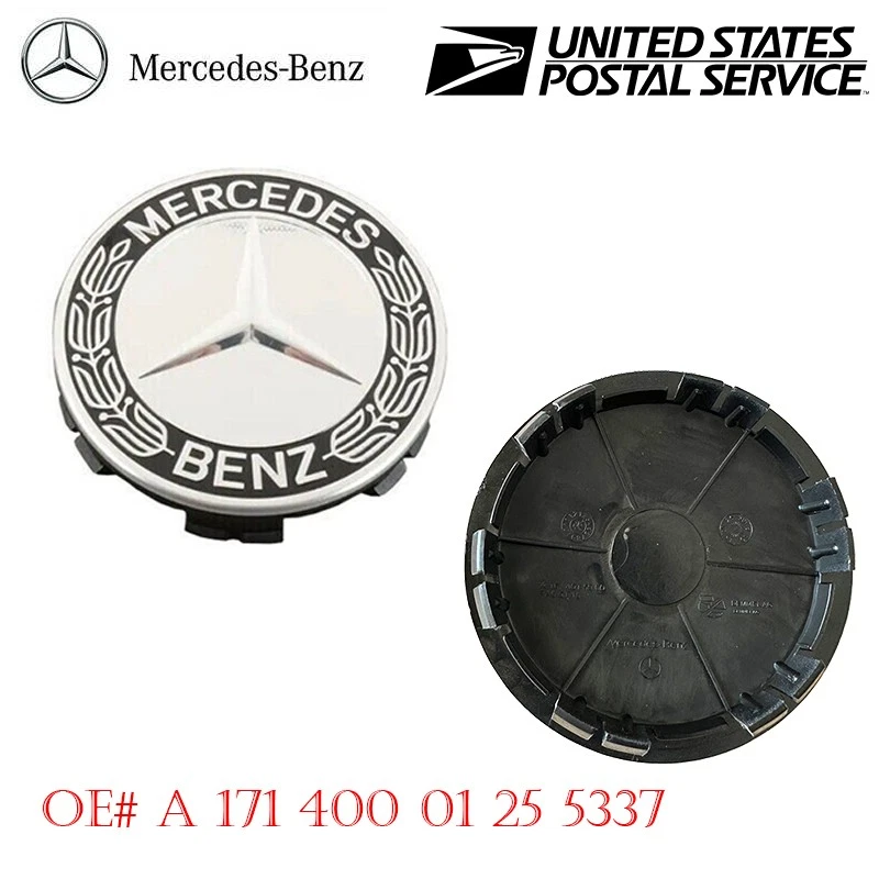 OEM Mercedes Benz Wheel Center Caps -NEW- 171-400-01-25-5337 Black Laurel Wreath — 第 3/4 张图片