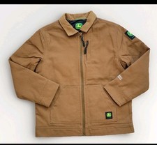 John Deere Boys XL Brown Canvas Zip Jacket, Collared, Lined, Pockets