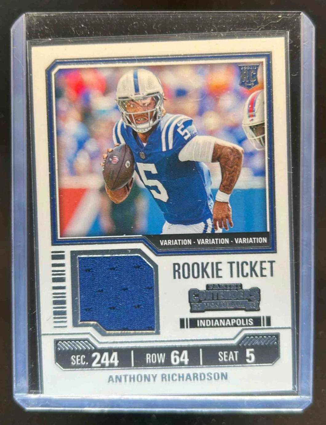 Anthony Richardson Panini Contenders Rookie Ticket Swatches #TS2V Variation-Autograph