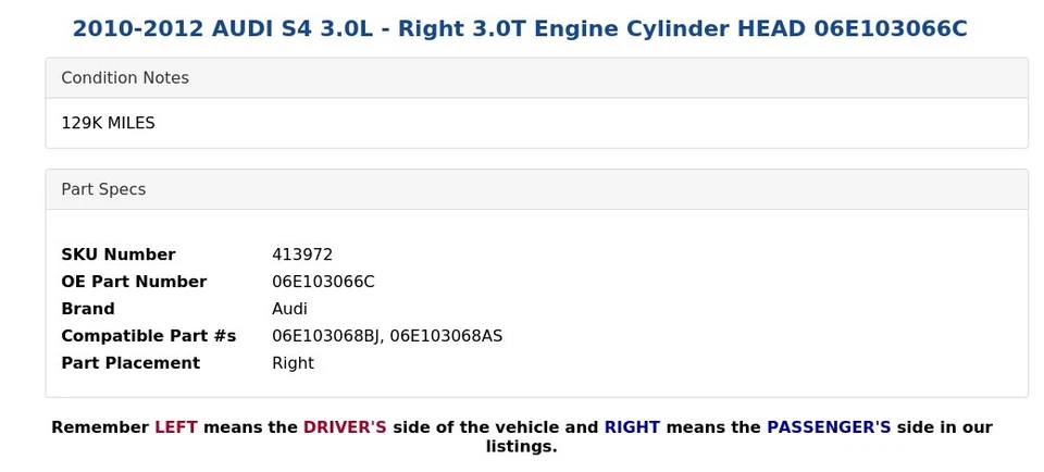 AUDI S4 2010-2012 3,0 L - Culata de motor derecha 3,0 T 06E103066C Foto 4 de 4