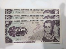 Venezuela Banknote.  10 BOLIVARES 1981. Trio Consecutivo. UNC