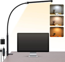 LED Desk Lamp with Clamp Eye Caring Clip on Lights for Home Office 3 Modes Black
