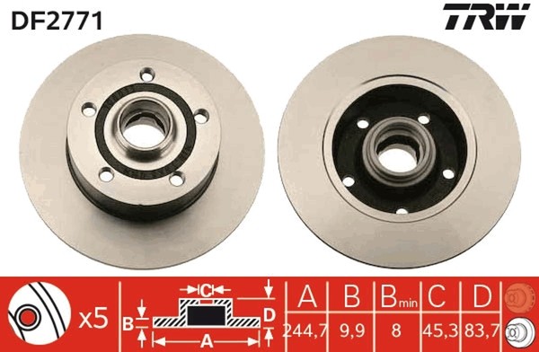 2X Bremsscheibe TRW DF2771 FüR B5 A4 Audi 8D2 8D5 Avant Hybrid TDI-image