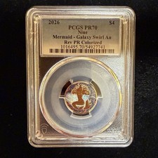 2026 Niue 4 Gold Mermaid Galaxy Swirl Rev PR Colorized PCGS PR70 4g Grams 22KT