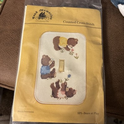 Fond Memories Counted Cross Stitch Kit. Acrylic  Switch plate. SP5-Bears At Play