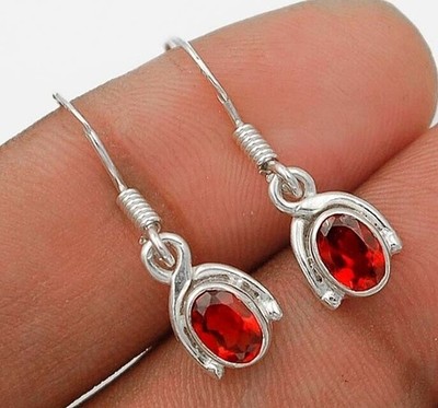 Natürlicher Feuer Granat 925 massiv Sterling Silber Ohrringe Schmuck @B8-8