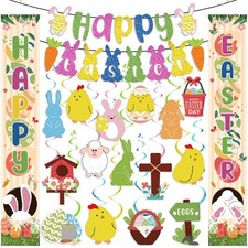 Easter Decorations Happy Porch Banner Eggs Garland with Multicolor