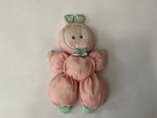 Vintage Fisher Price Pink Slumber Babies Bunny Doll Plush Pink Teal With Bow