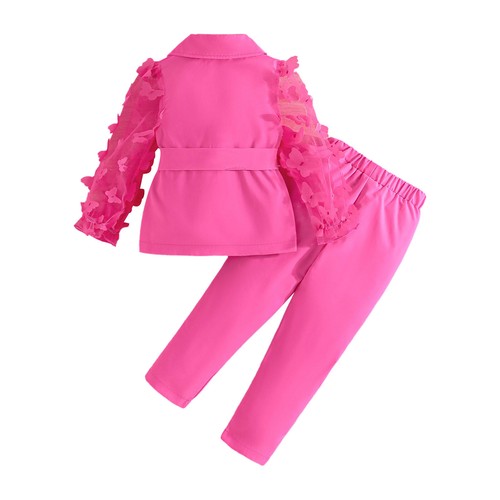 Kids Girls Set Casual Daily Coat Set Belt Design Pants Set Fashion Trends Lapel - Picture 27 of 42
