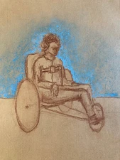 Dessin Peinture Papier Craft Pastel 1980 Curiosité Fauteuil Roulant Curiosa Art