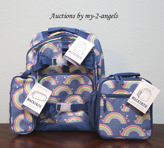 Pottery Barn Kids Mackenzie BLUE RAINBOW Large Backpack + Lunch Bag