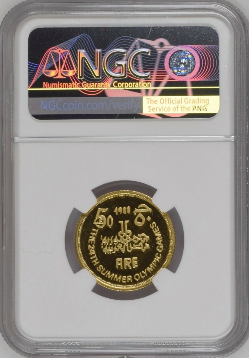 EGYPT , GOLD 50 POUNDS SEOUL SUMMER OLYMPICS 1988 NGC PF 68 UC