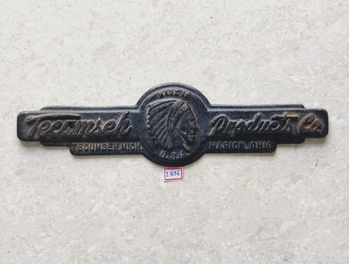 Vintage TECUMSEH PRODUCTS Co. Logo USA Advertising Sign Iron Plate I896