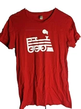American Apparel Engine Yard Train T-Shirt Red Combed Cotton Tech  Graphic Tee L
