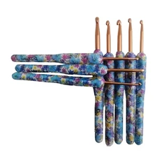 8pcs Set Soft Pottery Crochet Hooks Needles Knit Weave Blue Floral Style Hooks