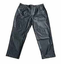 H by Halston Black Faux Leather Straight Leg Ankle Length Pants XL Dressy Fall