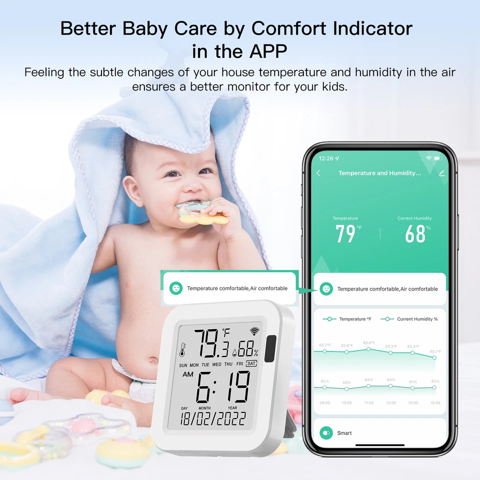 MOES WiFi Smart Thermometer Hygrometer Temperature Humidity Sensor Alexa Google - Bild 4 von 4