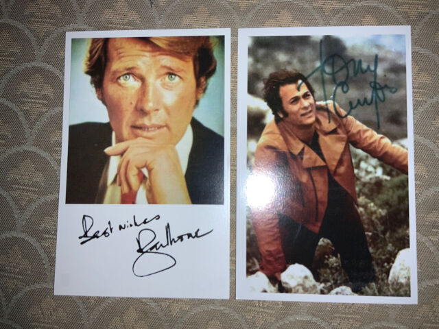 ROGER MOORE TONY CURTIS THE PERSUADERS 2 PUBLICITY CARDS SIGNED PRE PRINT