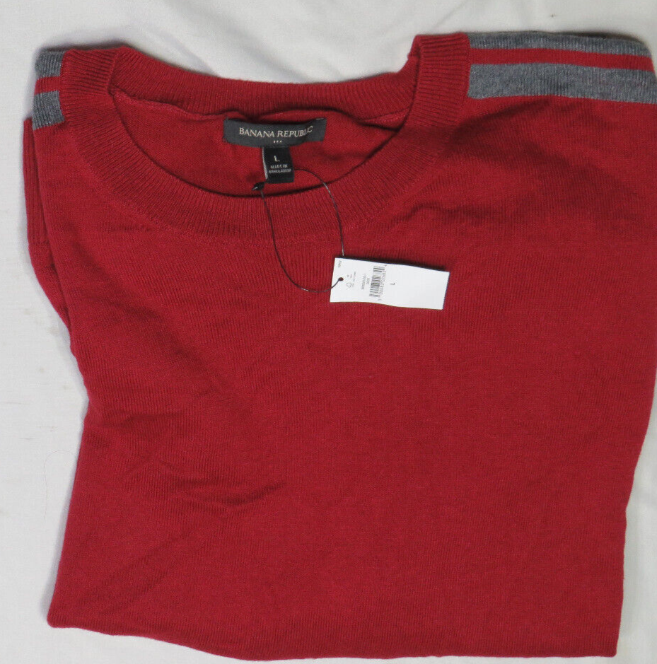 BANANA REPUBLIC MENS SWEATER LARGE CRANBERRY RED CREW OTTON RAYON NYLON