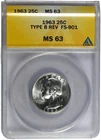 1963 ANACS MS 63 Type B Reverse Silver Washington Quarter