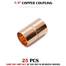 [25-Pack] 1/4" x 1/4" Copper Coupling with Stop CxC Certified Lead Free