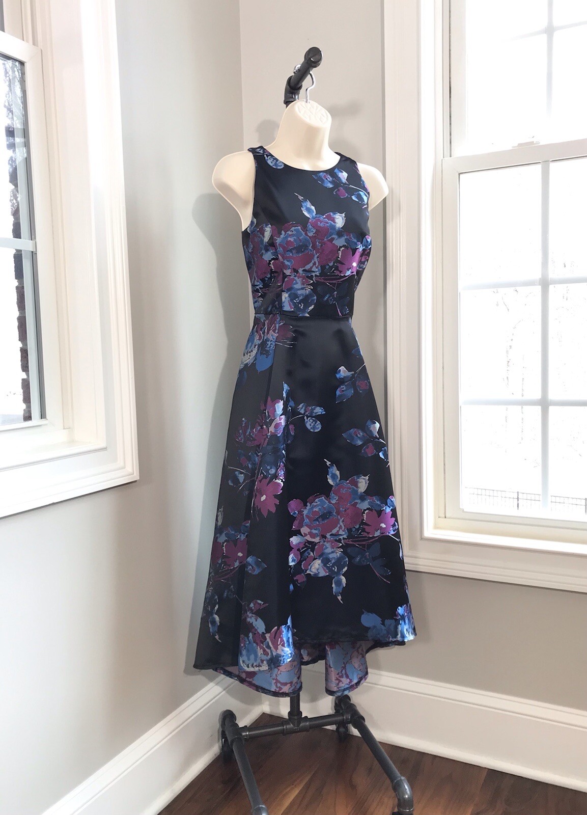 Tahari Sleeveless Floral High Low Midi Fit u0026 Flare Cocktail Dress ~ Women's  4 | eBay