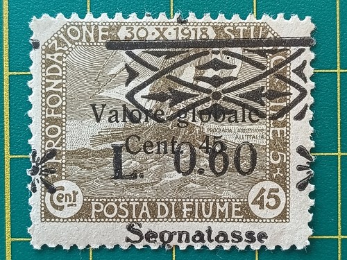 Italien-Fiume 1921, SELTENER FEHLER-Segnatasse unten #34,0,60L/45c Olive, postfrisch, cv 3500 - Bild 2 von 4
