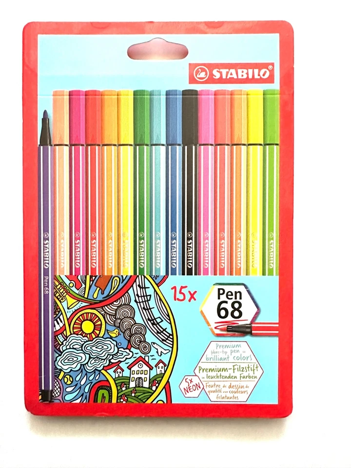 STABILO PEN 68 FASERMALER Filzstift 15 STÜCK INKL. 5 NEONFARBEN