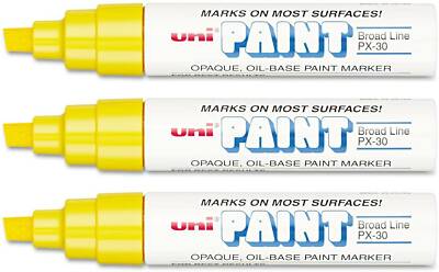 Uni-Paint 63735 PX-30 Oil-Based Permanent Marker, Bold Line, Yellow, 3-Pack