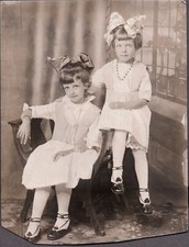 VINTAGE RPPC 1920'S LITTLE GIRLS HAIR/BOW/DRESS/SHOES FASHION OLD PHOTO POSTCARD