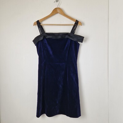 Karen Millen Navy Blue Velvet Black Off Shoulder Strappy Pencil Dress UK  Size 12 | eBay UK