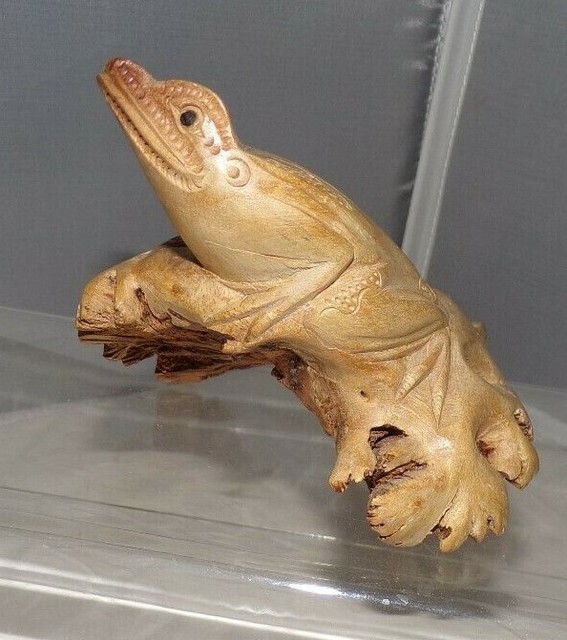 Hand Carved Wood Parasite Burl Frog Figurine eBay