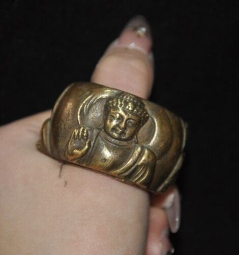 3" old Chinese bronze Shakyamuni Sakyamuni Shakya Mani Damo head ring bracelet - Picture 1 of 8