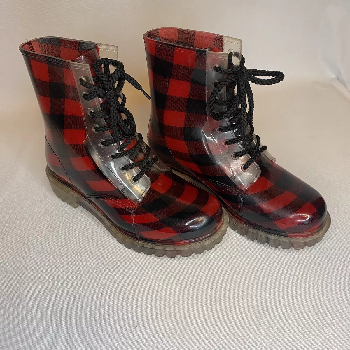 Red plaid boots womens best sale
