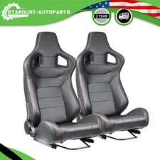 2X Black Universal Car Racing Seats PVC Leather with 2 Sliders Sport Seats